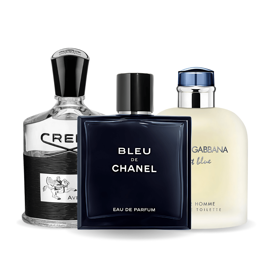 Промоционално комбо от 3 парфюма: Bleu de Chanel, Creed Aventus и Light Blue Dolce & Gabbana, по 100 мл всеки.